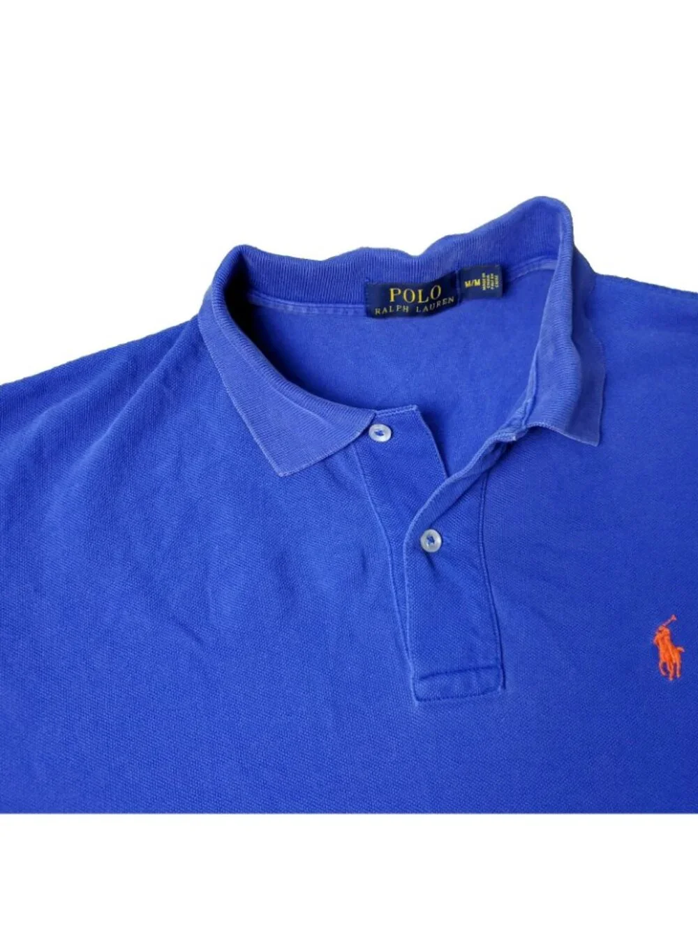 Polo Ralph Lauren Faded Shirt Men Medium Blue Short Sleeve Blue Orange Pony y2k